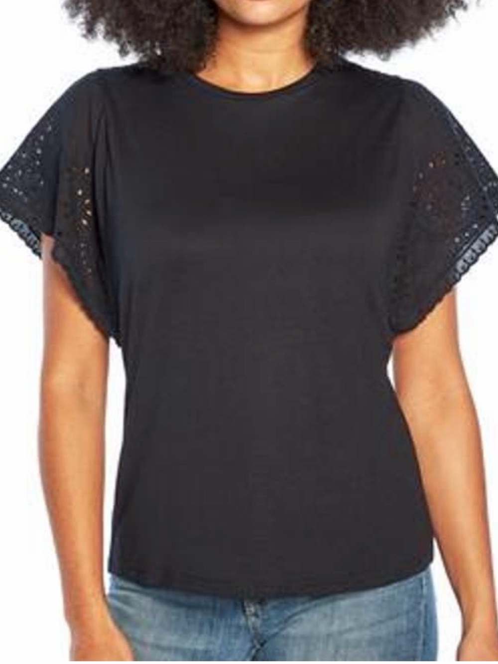 GAP Black Eyelet Flutter Sleeve Top Size XL